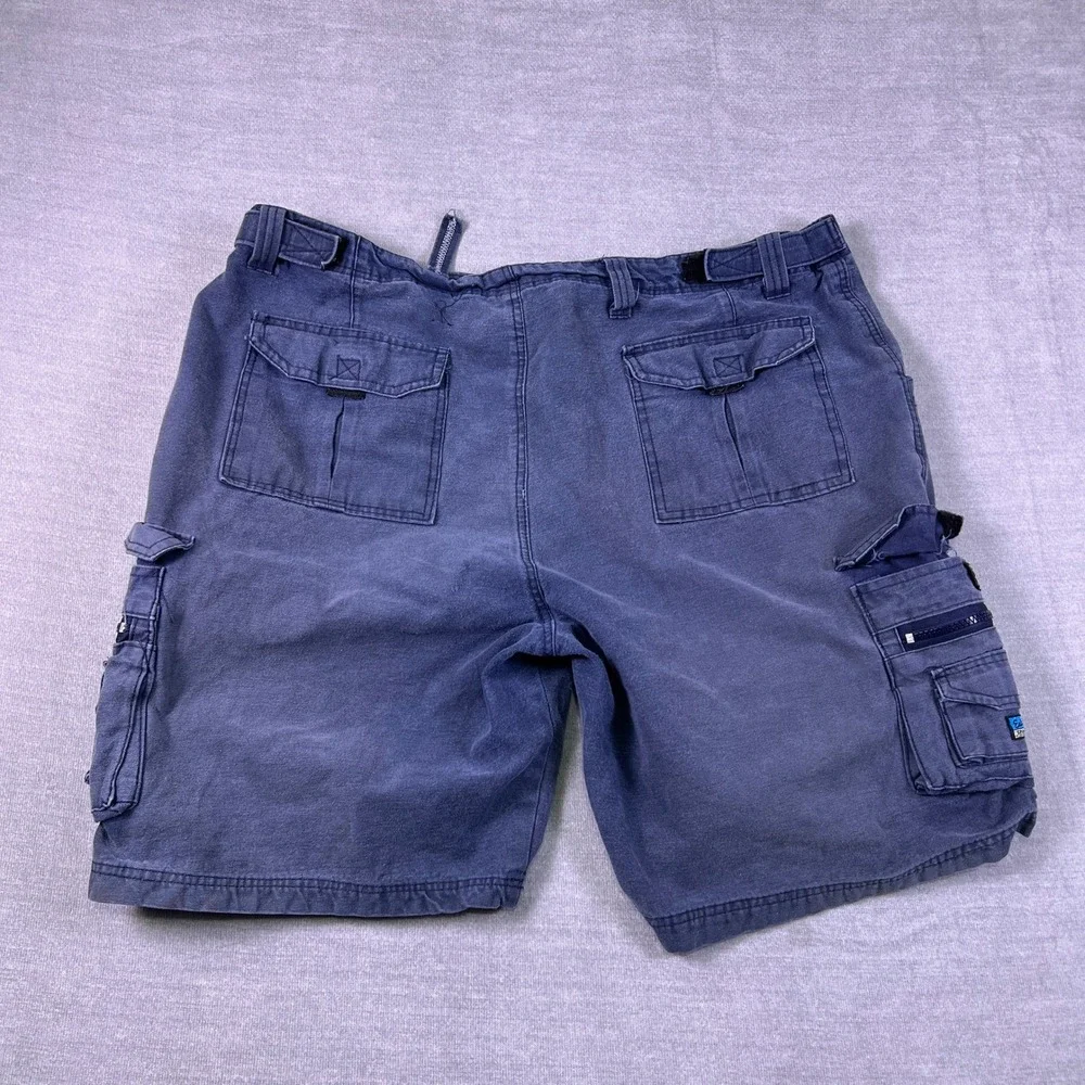 Cotton Twill Cargo Multi-Pocket Mid Rise Shorts Mens 36 Blue Cotton Twill